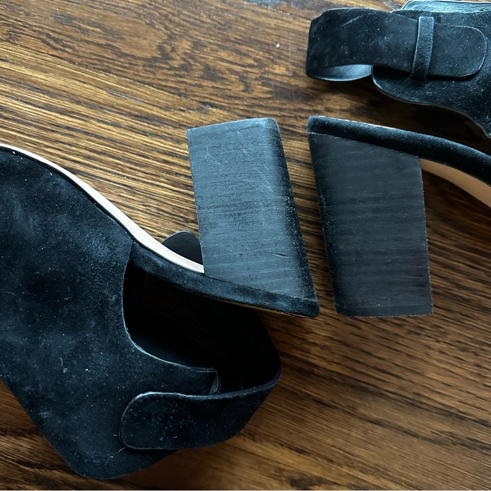 Black Suede Peep Toe Heeled Booties - Picture 12 of 16